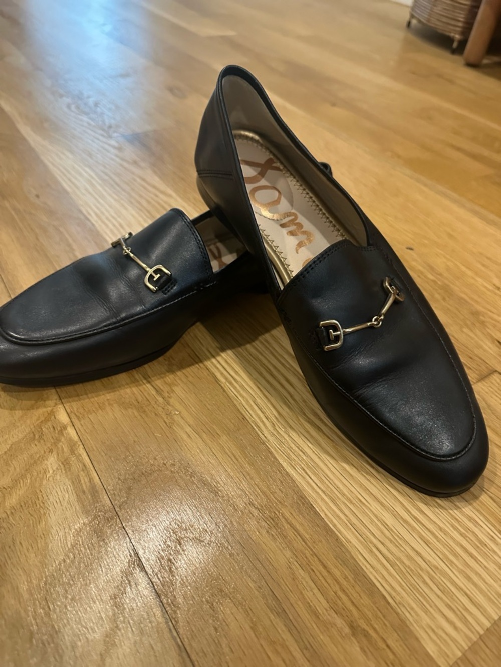 Sam Edelman Black Leather Loafers with Gold Bit